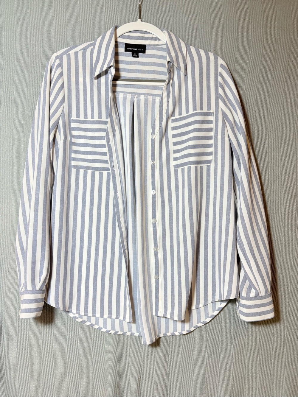 Fortune + Ivy Women's Light Blue and White Striped Button-Down Shirt